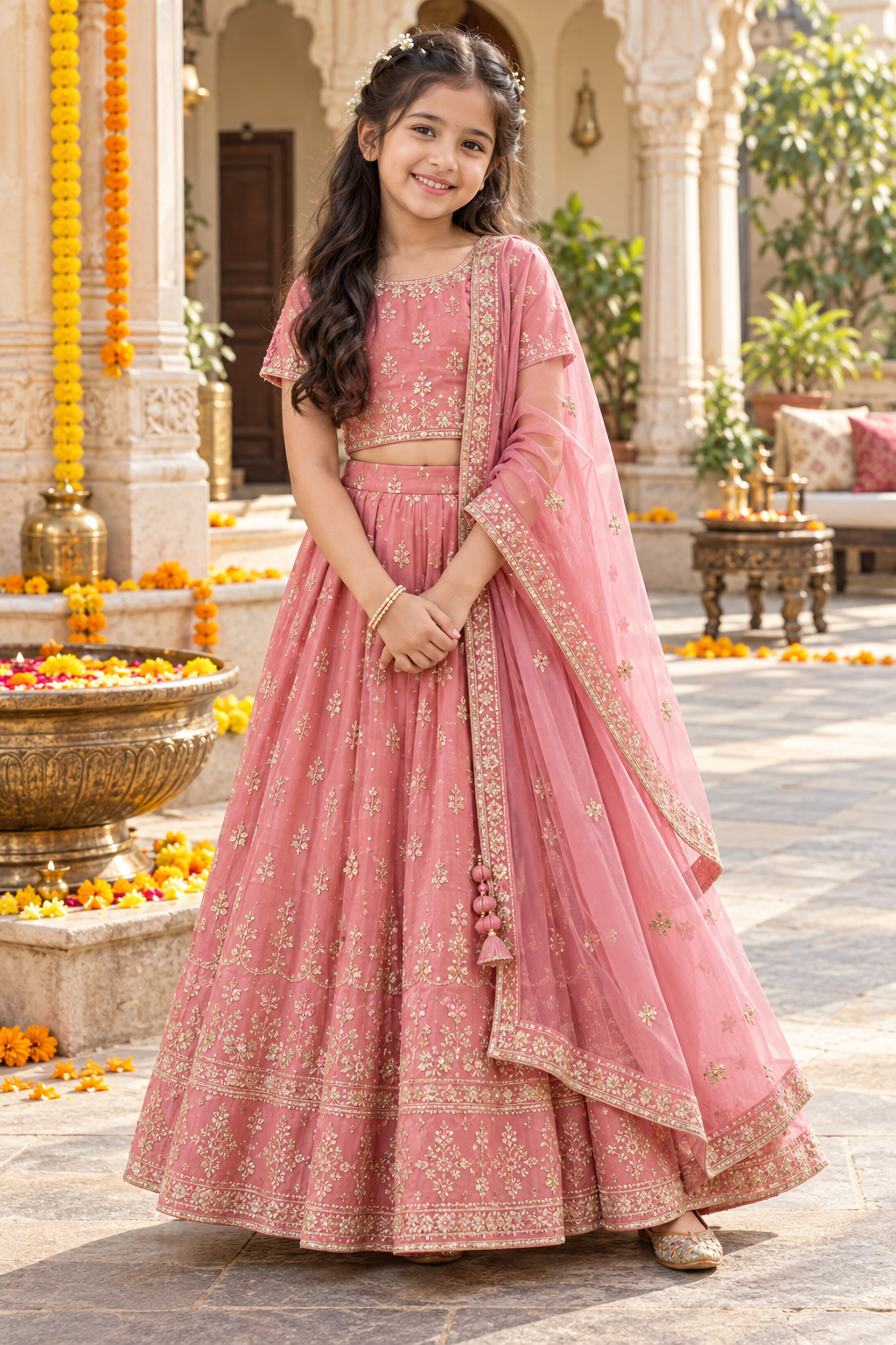 Rose pink lehenga for children