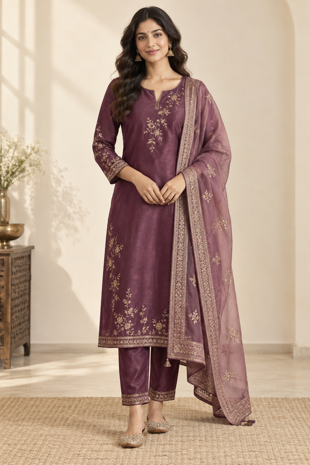 Plum embroidered kurta from the women's collection