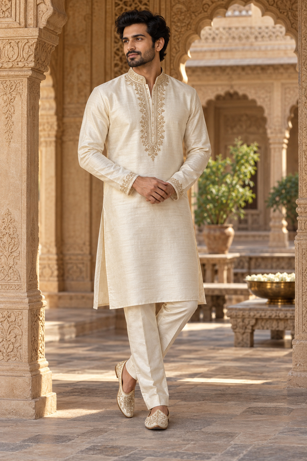 Ivory embroidered kurta from the men's collection